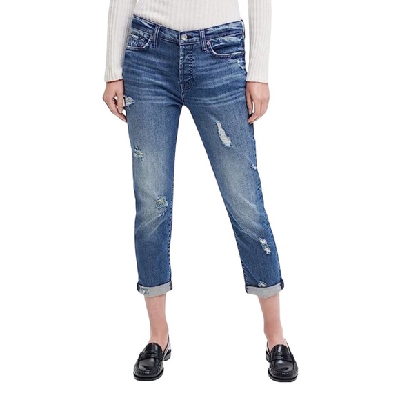 7FAM Crop Straight Leg Distressed Size 28 Capri Summer Jeans - Picture 1 of 13